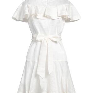 Sandro Ruffled belted linen-blend gauze mini dress